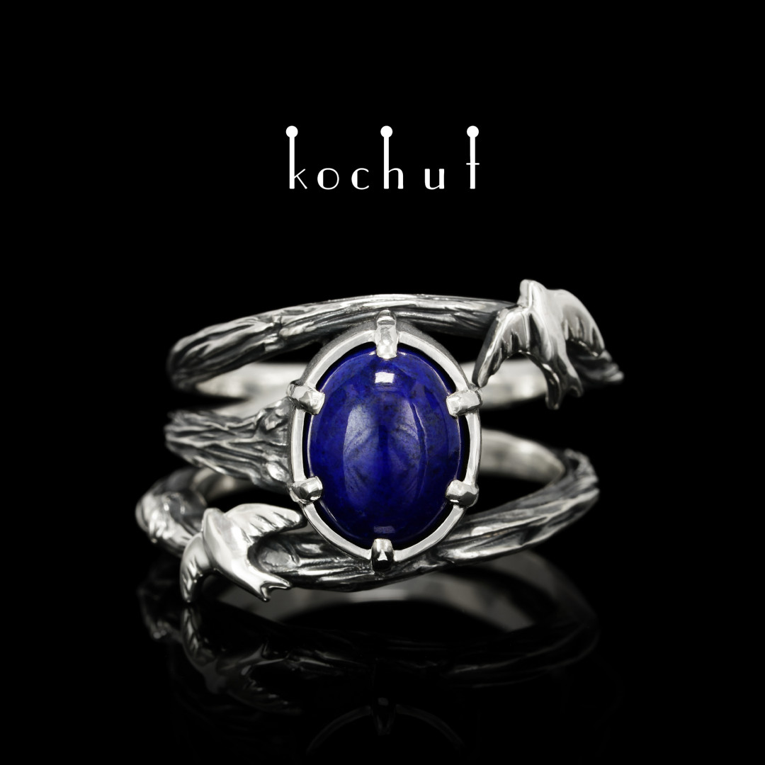 Ring "Swallow". Silver, lapis lazuli, oxidized
