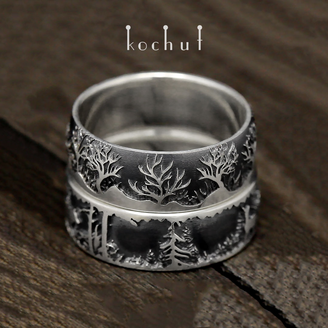 Wedding rings "Winter Tale". Silver, oxidation