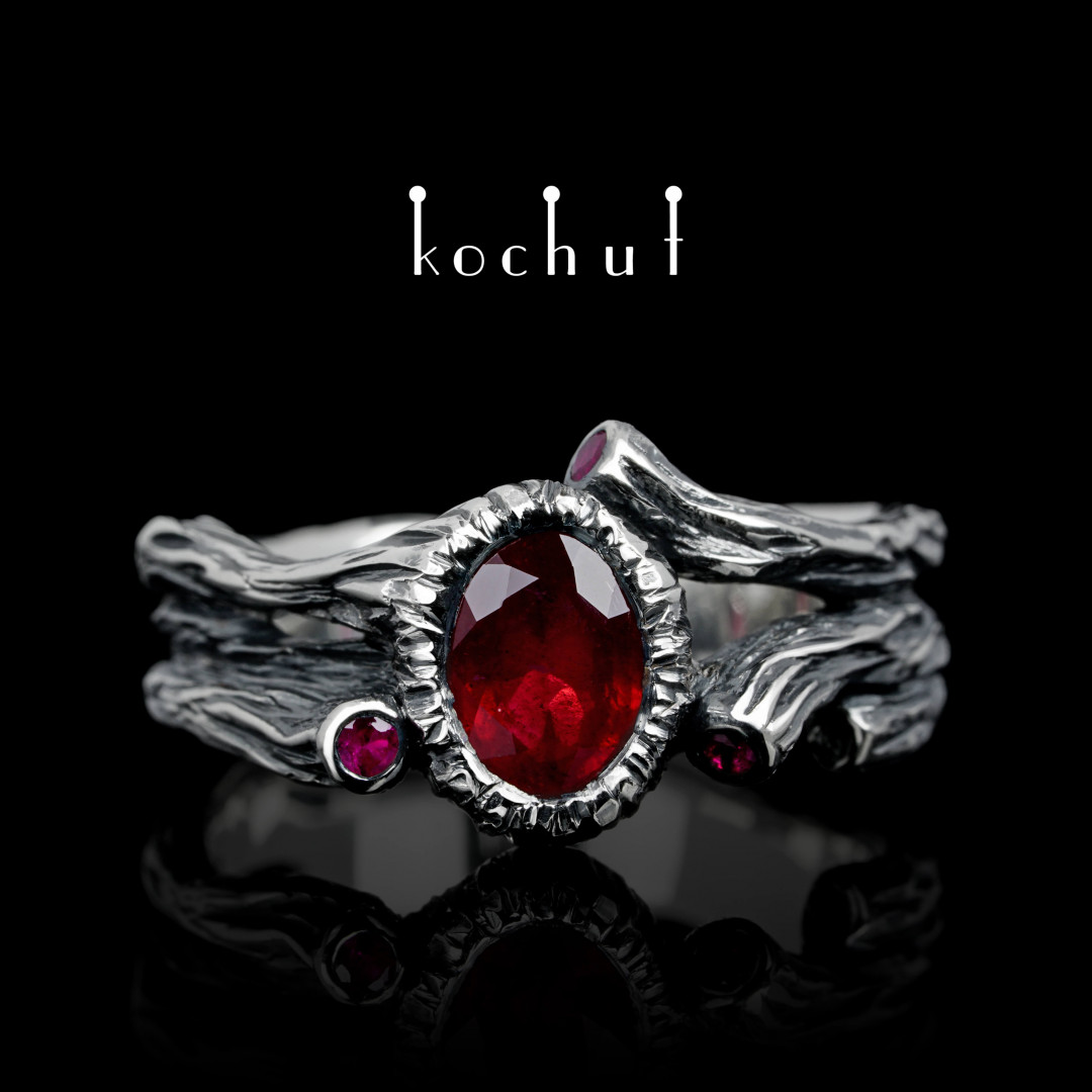 Ring «Sweet fruit». Silver, rubies, oxidized