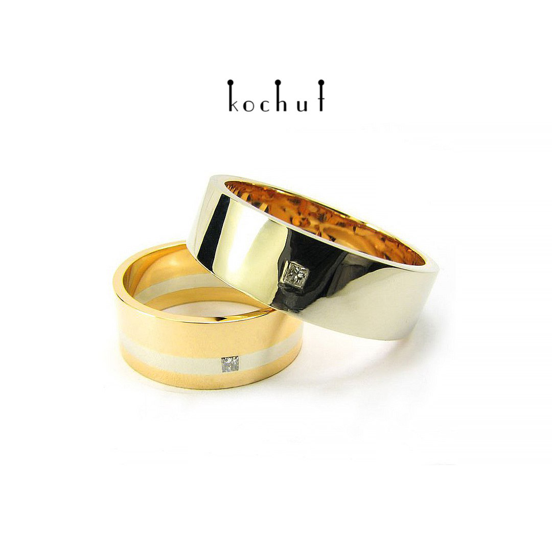 Wedding rings "Sincerity of feelings". White and yellow gold, fianit