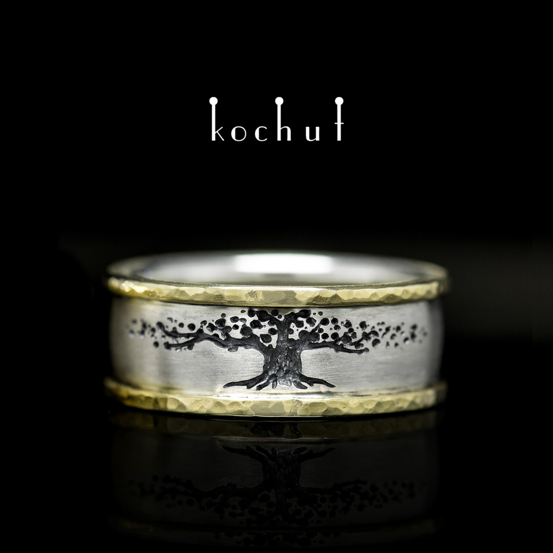 Wedding ring «Tree of Life». Silver, gold, oxidation