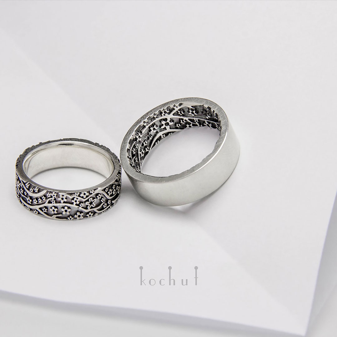 Wedding rings "Sakura". Silver, oxidation