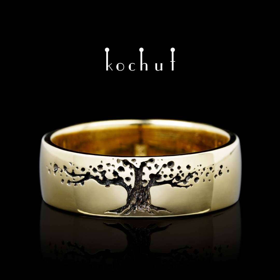 Wedding ring «Tree of Life». Yellow gold, black rodium