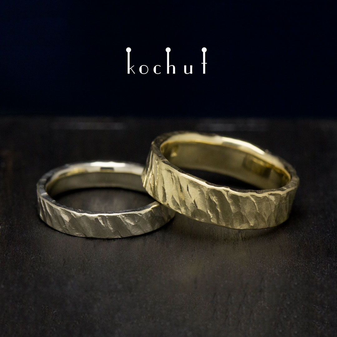 Wedding rings forging «Brutal». White and yellow gold