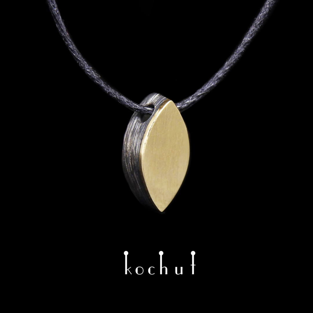 Pendant «Golden Leaf». Silver, yellow gold, oxidized