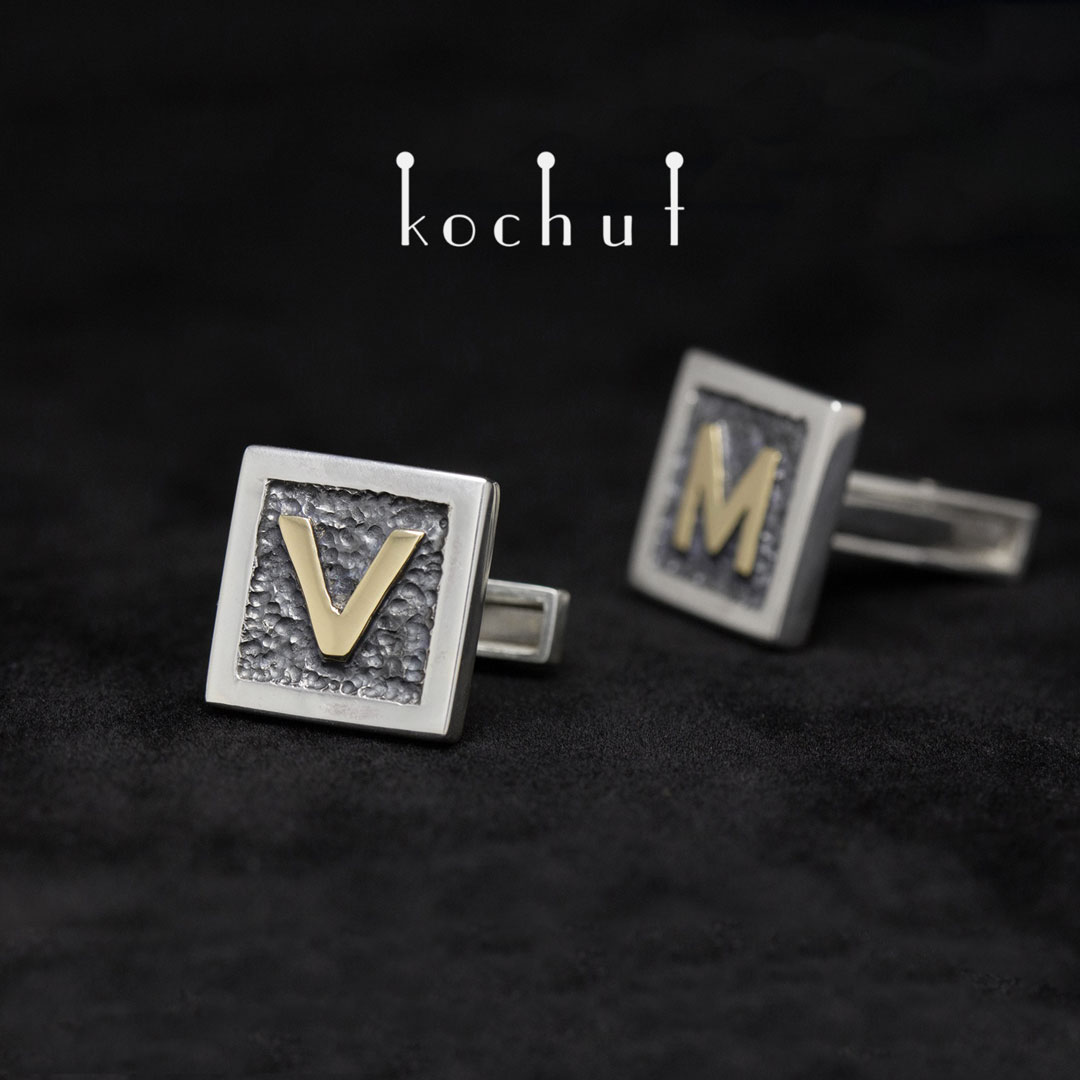 Initials — silver cufflinks with yellow gold