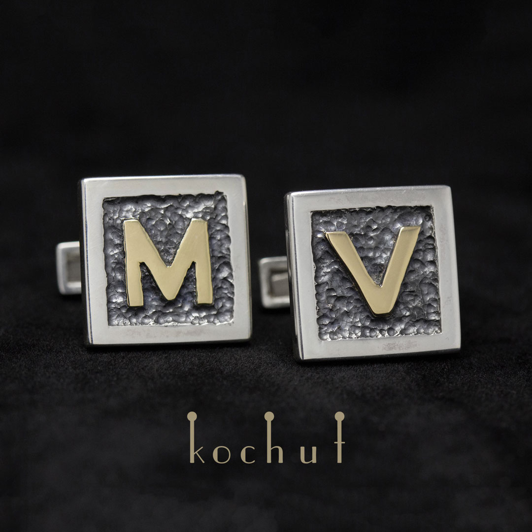 Initials — silver cufflinks with yellow gold