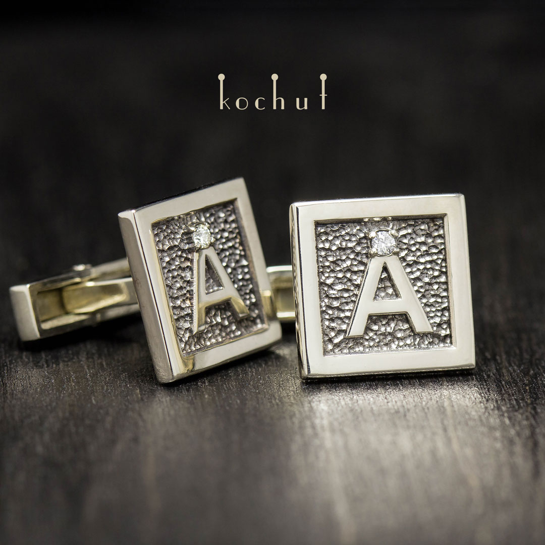 Cufflinks "Initials". White gold, diamonds, black rhodium