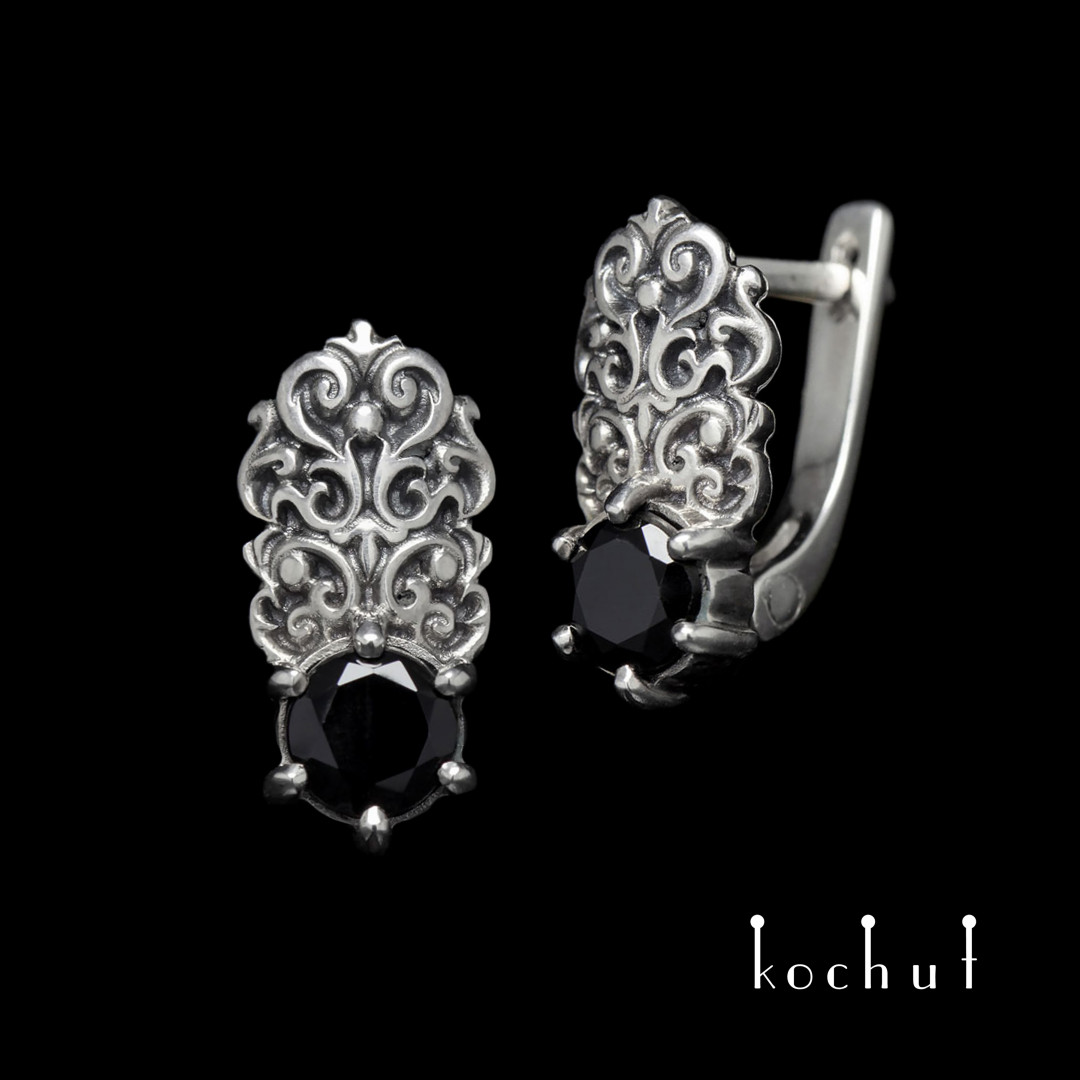 Earrings «The Duchess». Silver, black spinel, oxidized