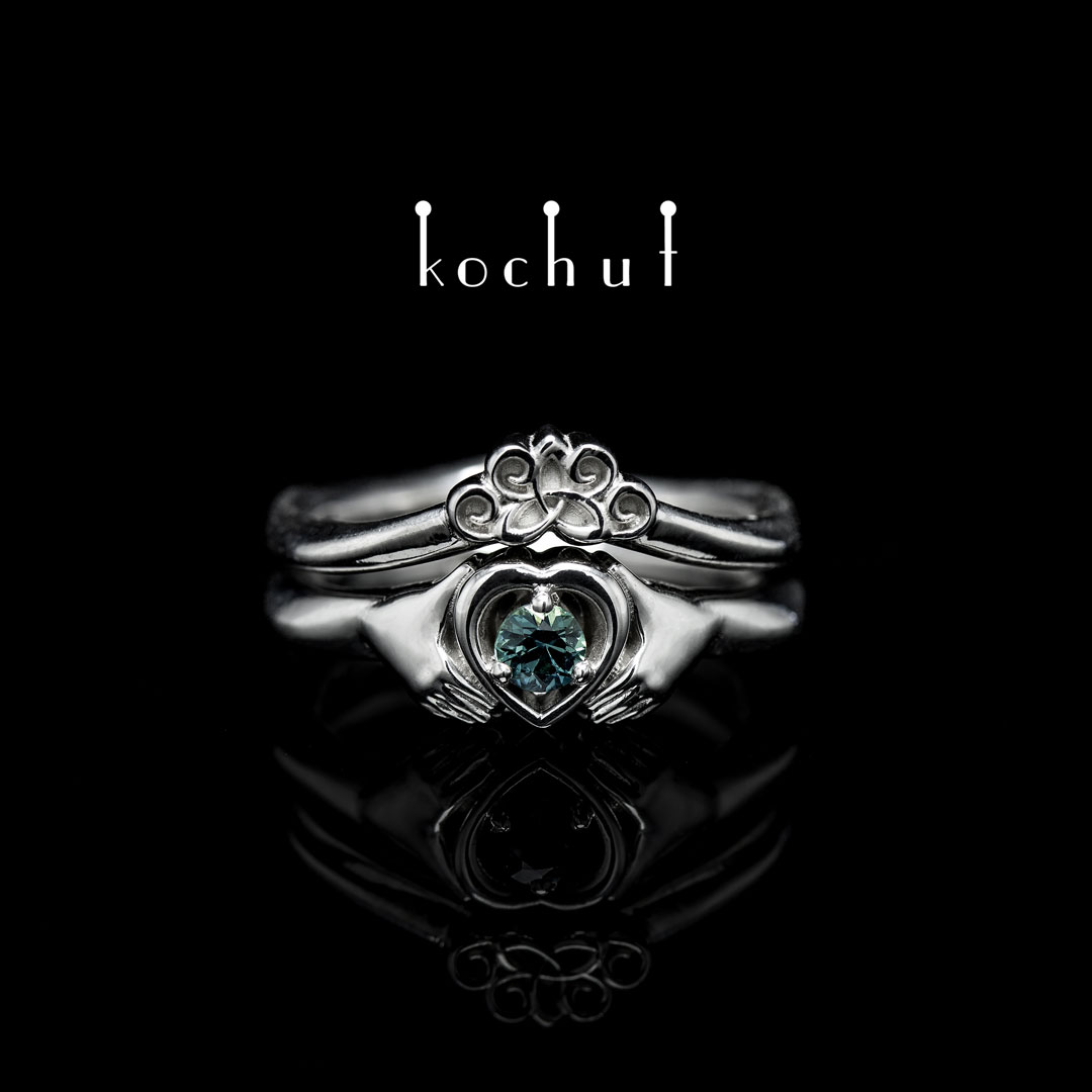 Ring «Claddagh: double». Silver, sapphire