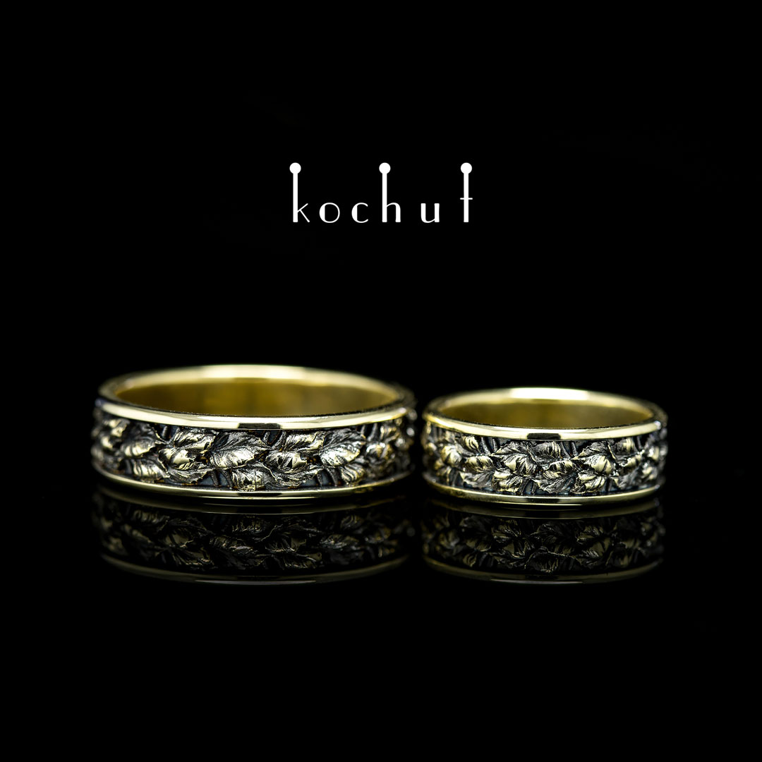 Wedding rings "Birch". Yellow gold, black rhodium