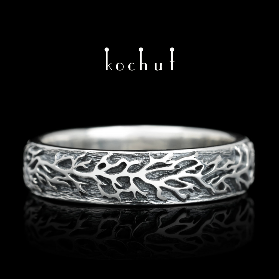 Wedding ring «Forest». Silver, oxidized
