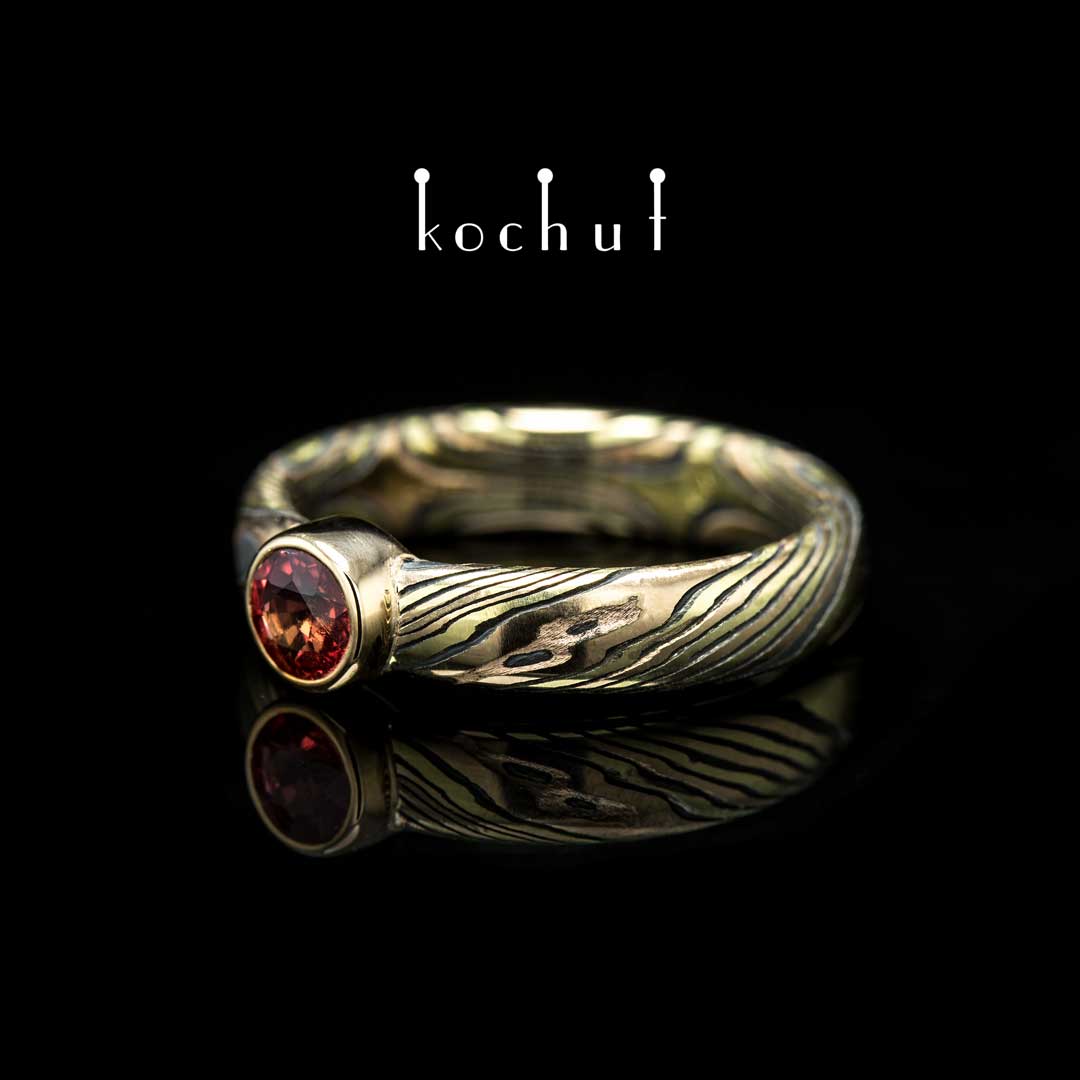 Scintillation — mokume ring with ruby