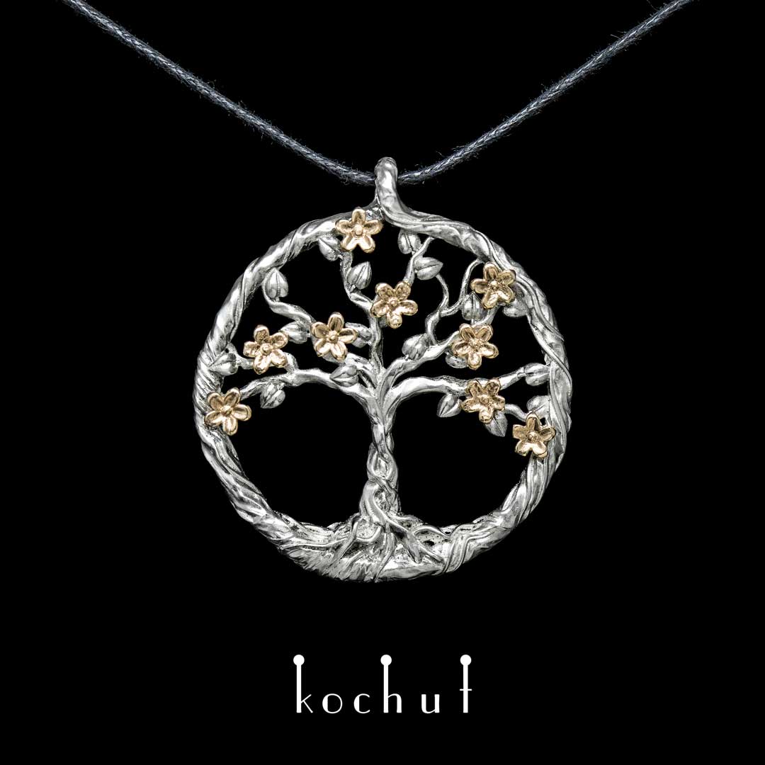 Pendant «Blooming tree». Yellow gold, silver