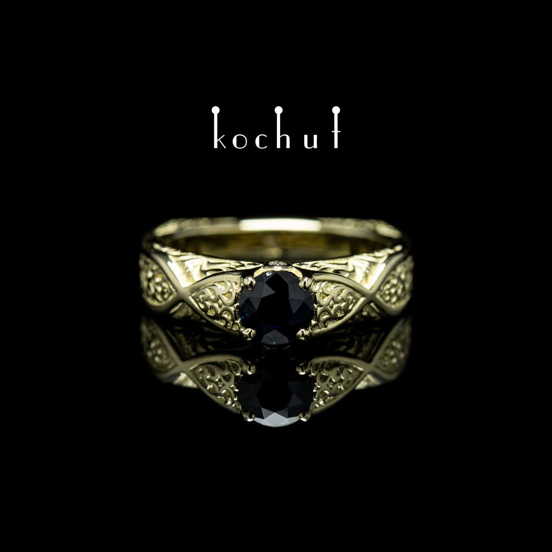 Engagement ring «Versailles». Yellow gold, sapphire, diamonds