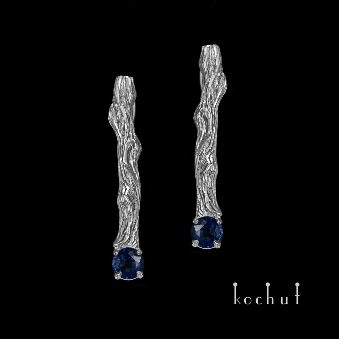 Earrings «Twigs». Silver, oxidized, sapphires