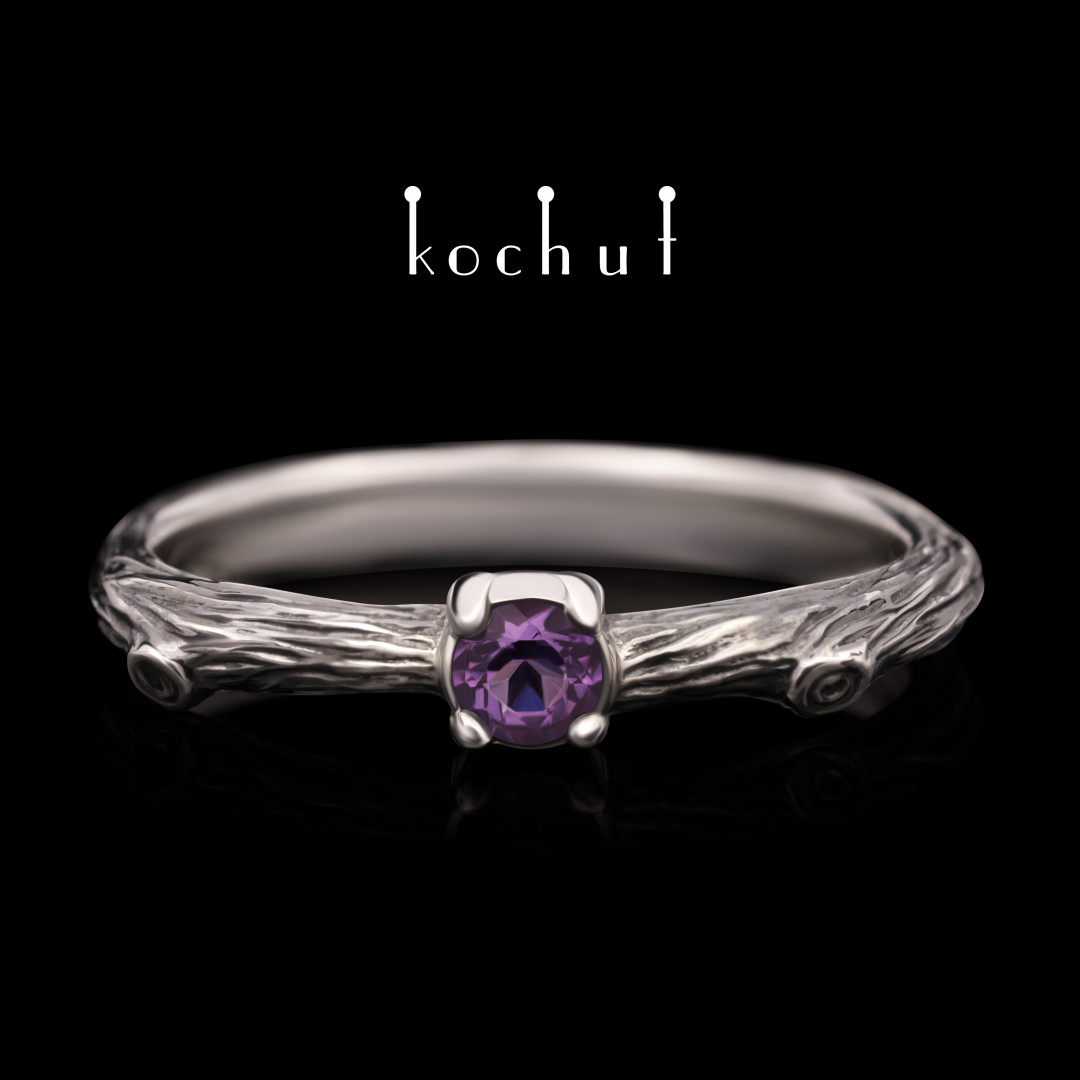 Ring "Fragile twig". Silver, oxidized, amethyst