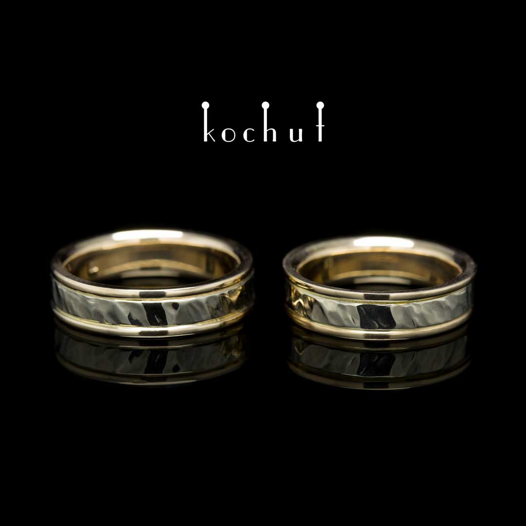 Wedding rings "Memoria" with two rims. Red, white gold