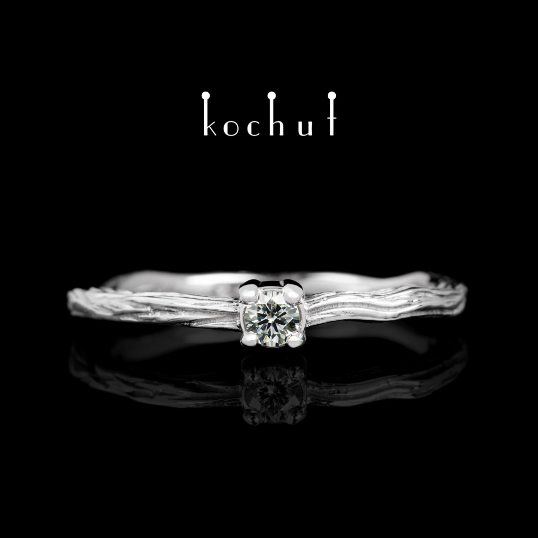 Engagement ring «Winter twig». White gold, white rhodium, diamond