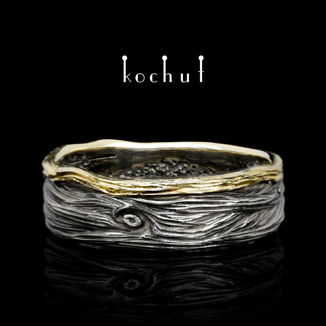 Signet «Forest eye with tree of life». Silver, oxidized, yellow gold