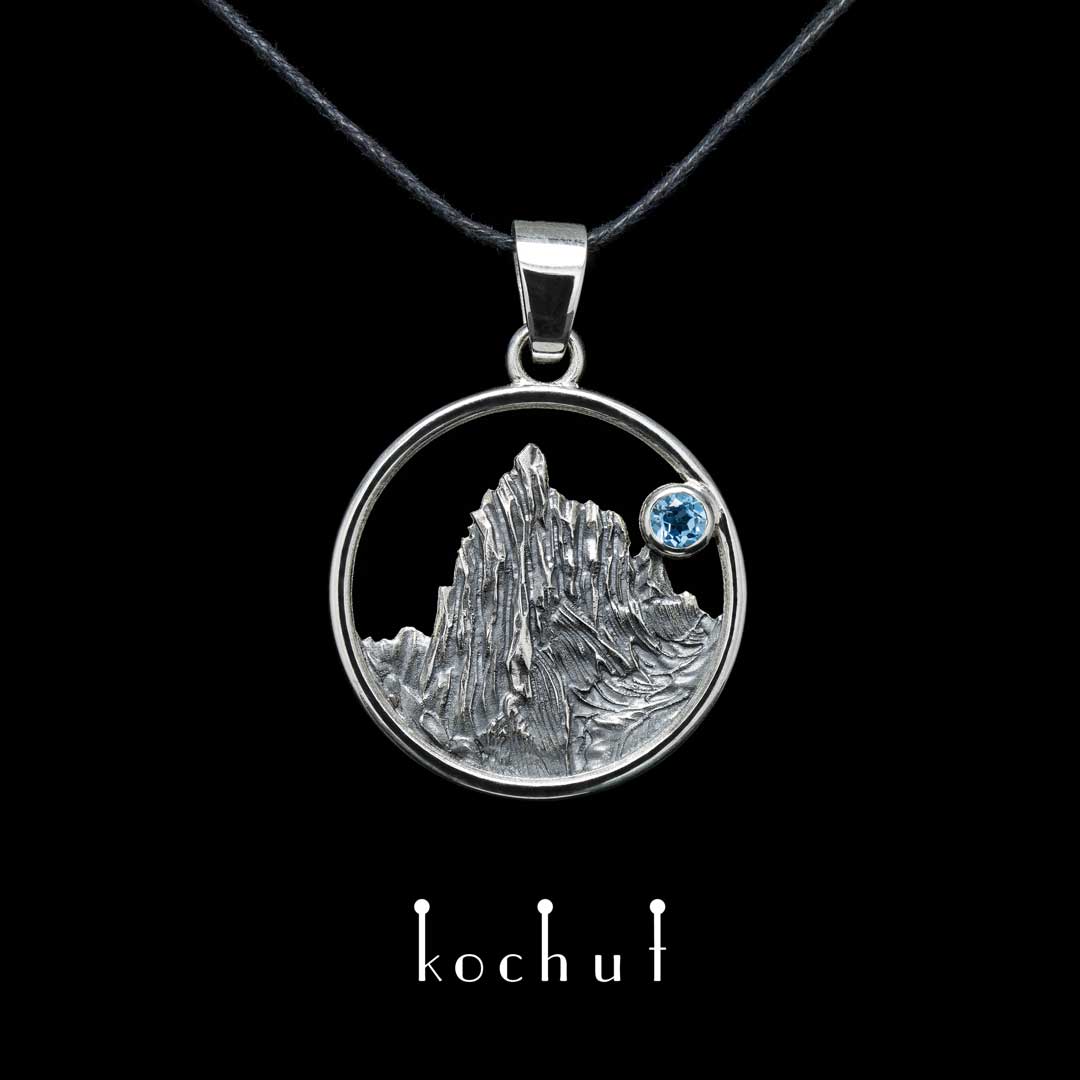 Pendant "Enchanted peak". Silver, oxidized, topaz