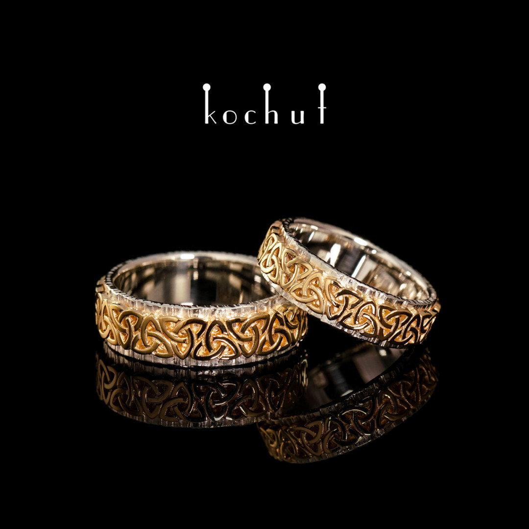 Wedding rings "Celtic pattern". Silver, yellow gold