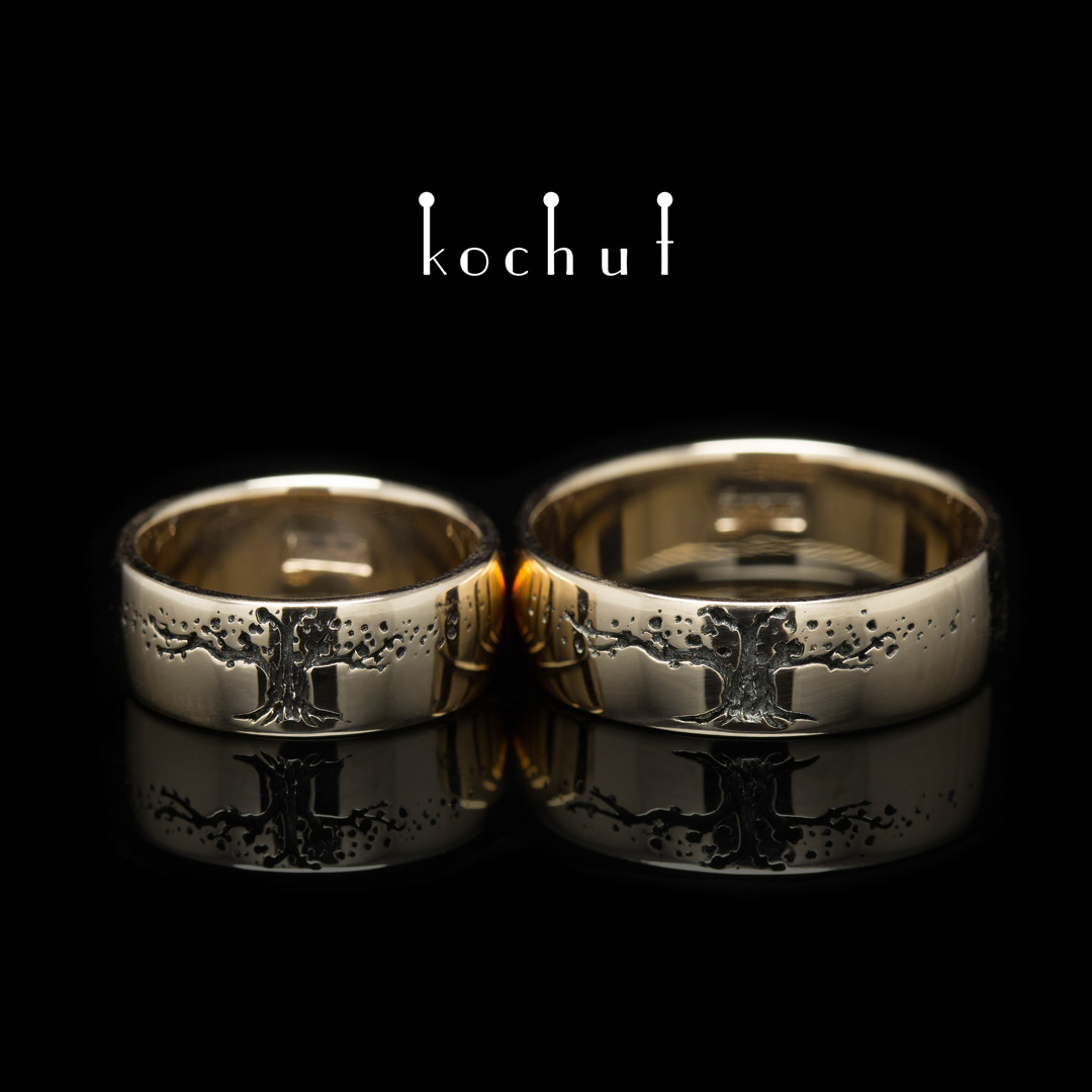 Wedding rings "The Tree of Life". Red Gold, black rhodium
