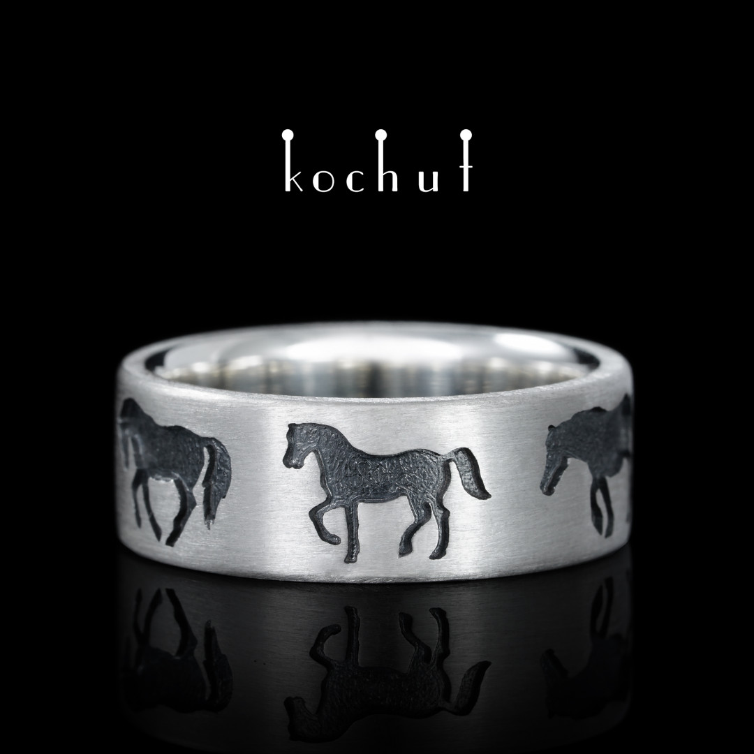 Ring of the "Horses". Silver, oxidized