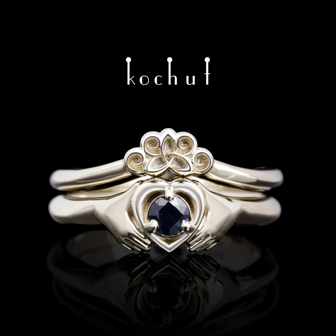 Ring «Claddagh: double». White gold, sapphire