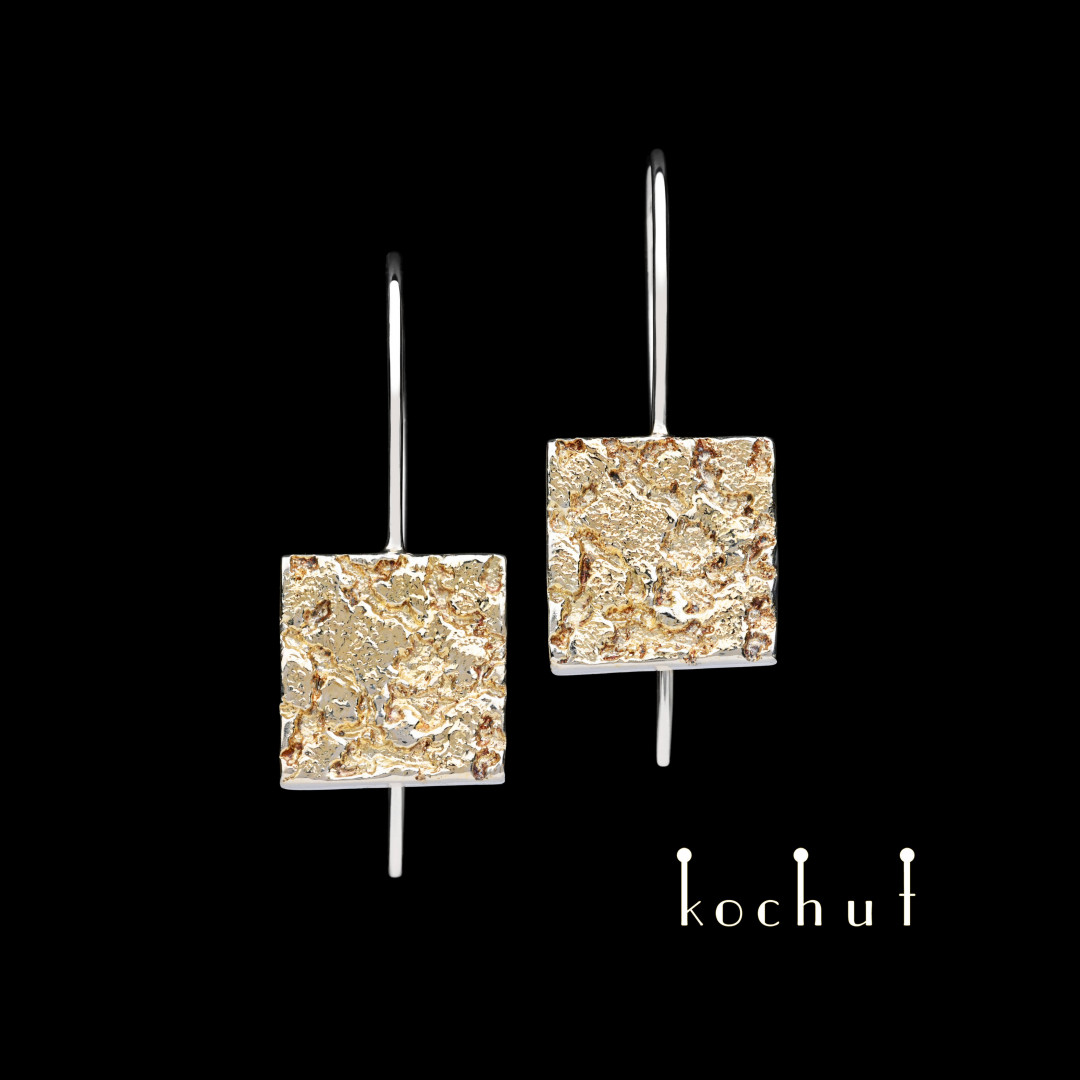 Earrings «Soul and body». Silver, oxidized, fusion of yellow gold