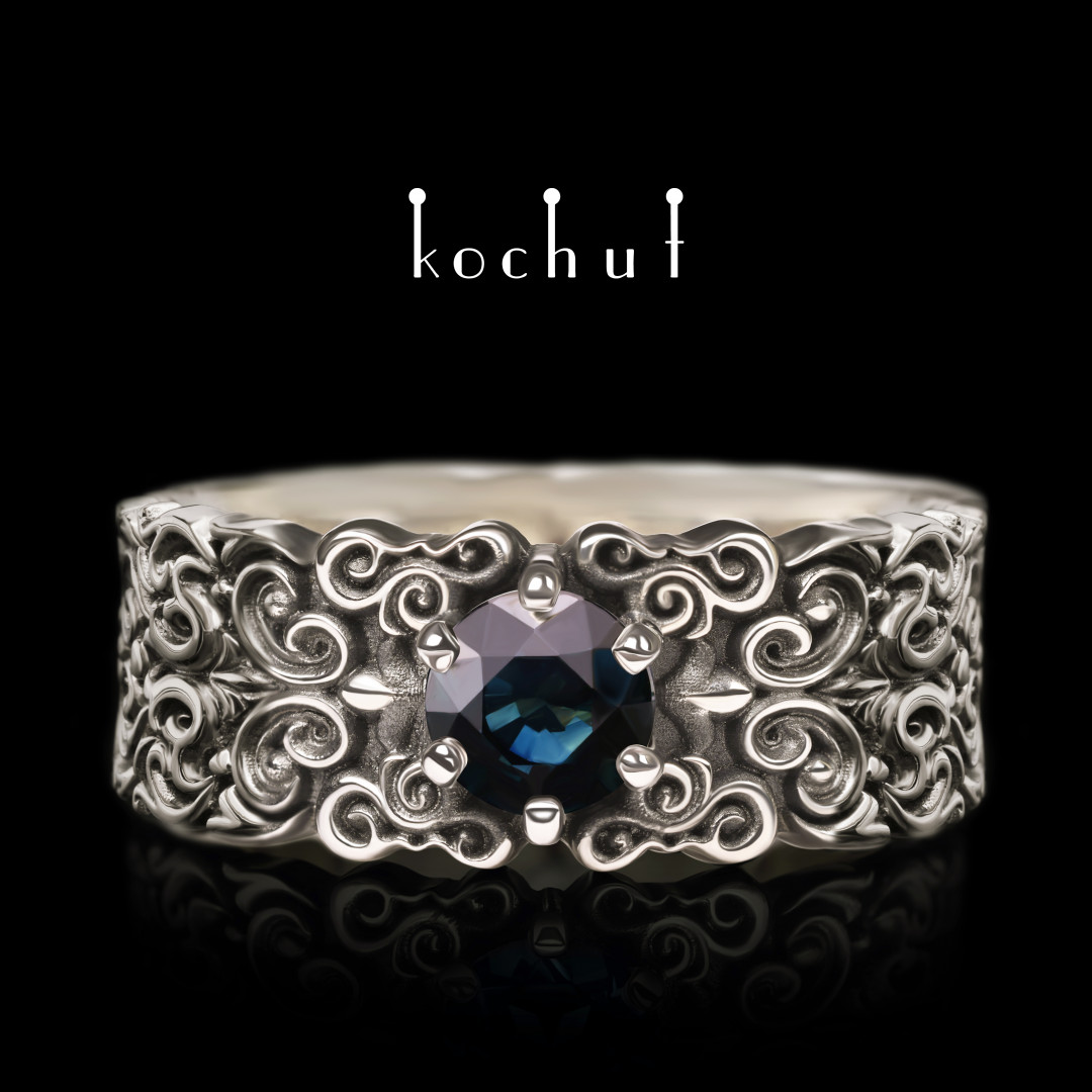 Ring «Notre-Dame». White gold, sapphire, black rhodium