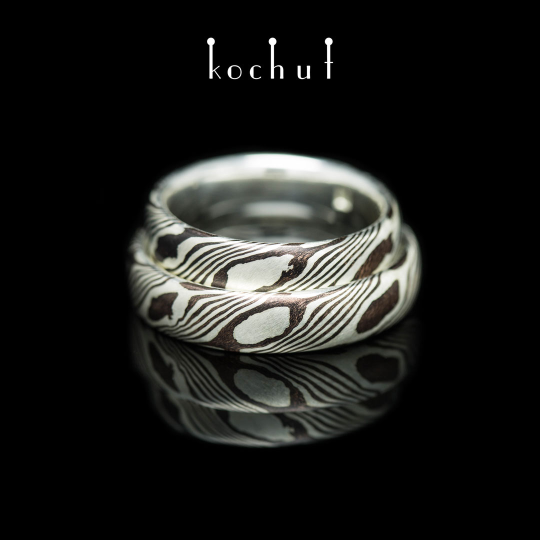 Wedding rings «Mokume.Stripes with silver lining.» Silver, shakudo