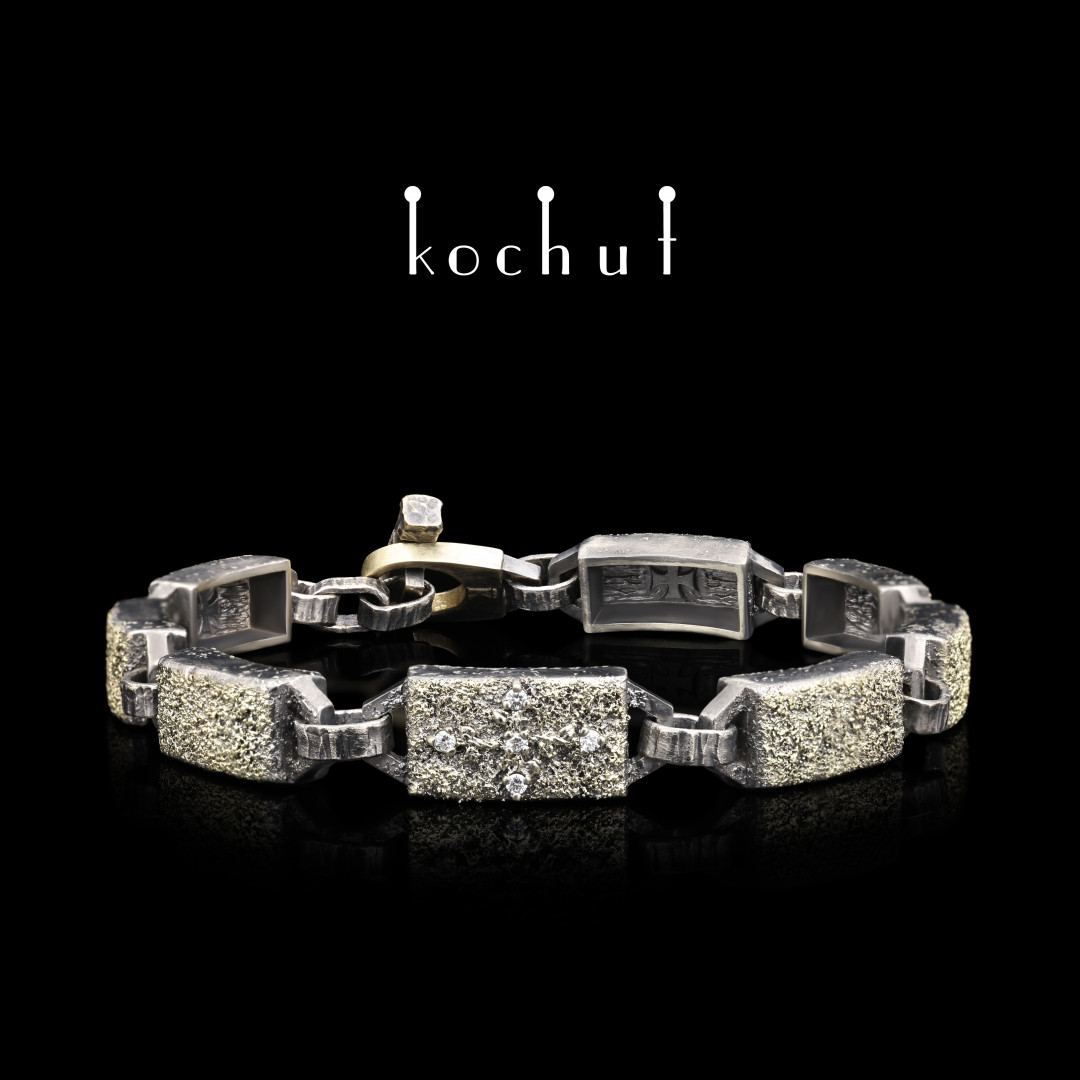 Bracelet «Soul and body: sacrament». White gold, diamonds, black rhodium, gold fusing