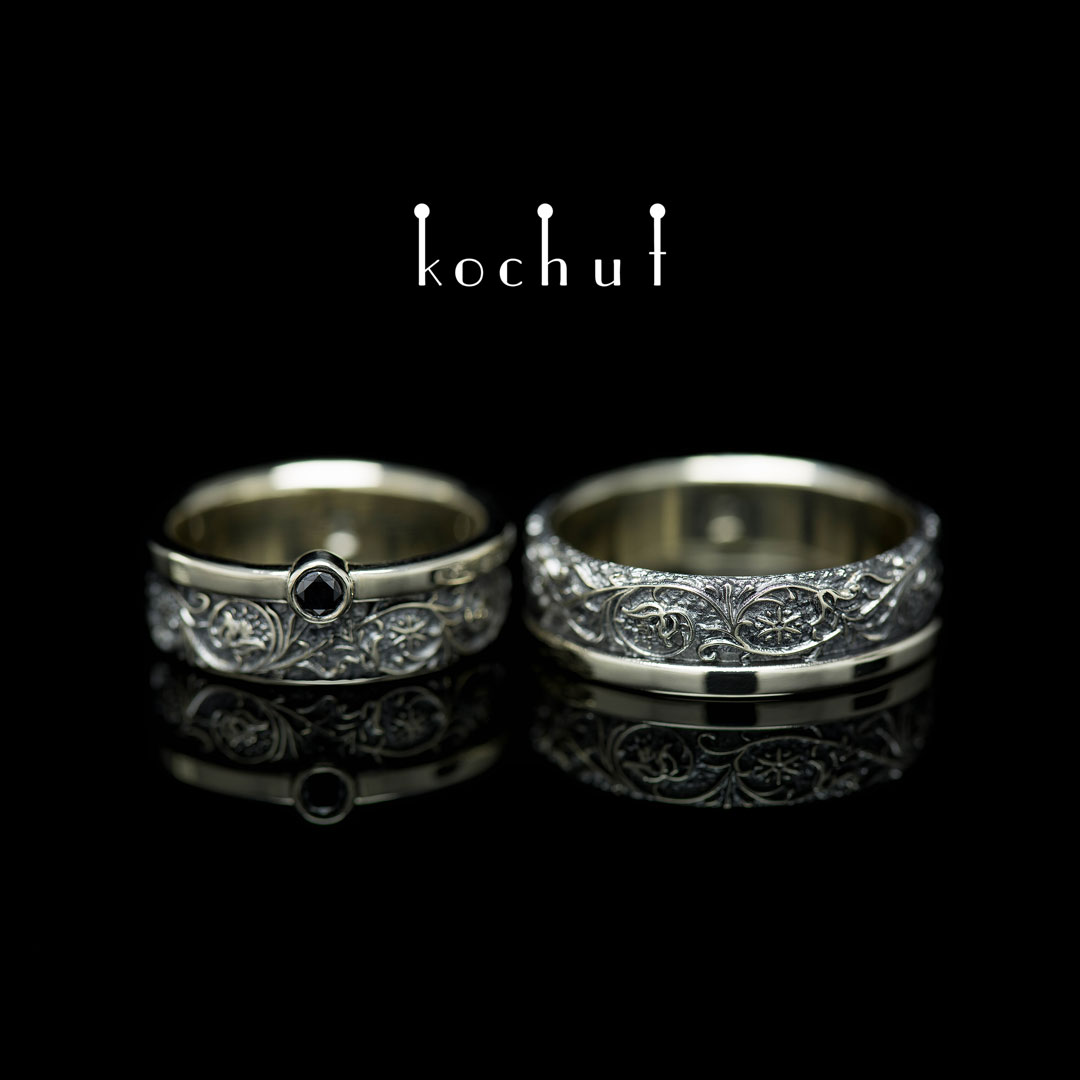 Wedding rings «Harmony of nature». White gold, black rhodium, black diamond