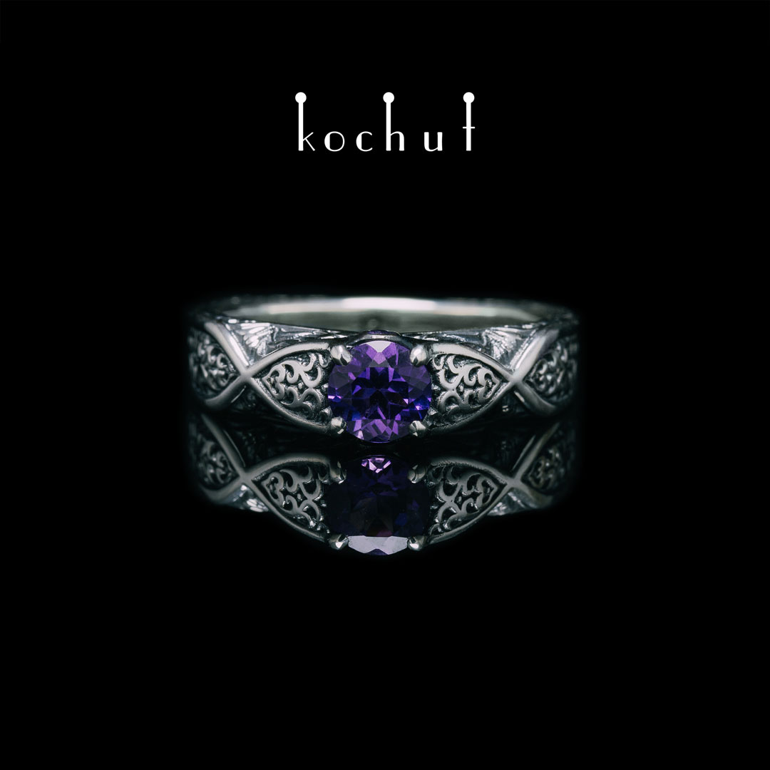 Ring «Versailles». Silver, oxidized, amethysts