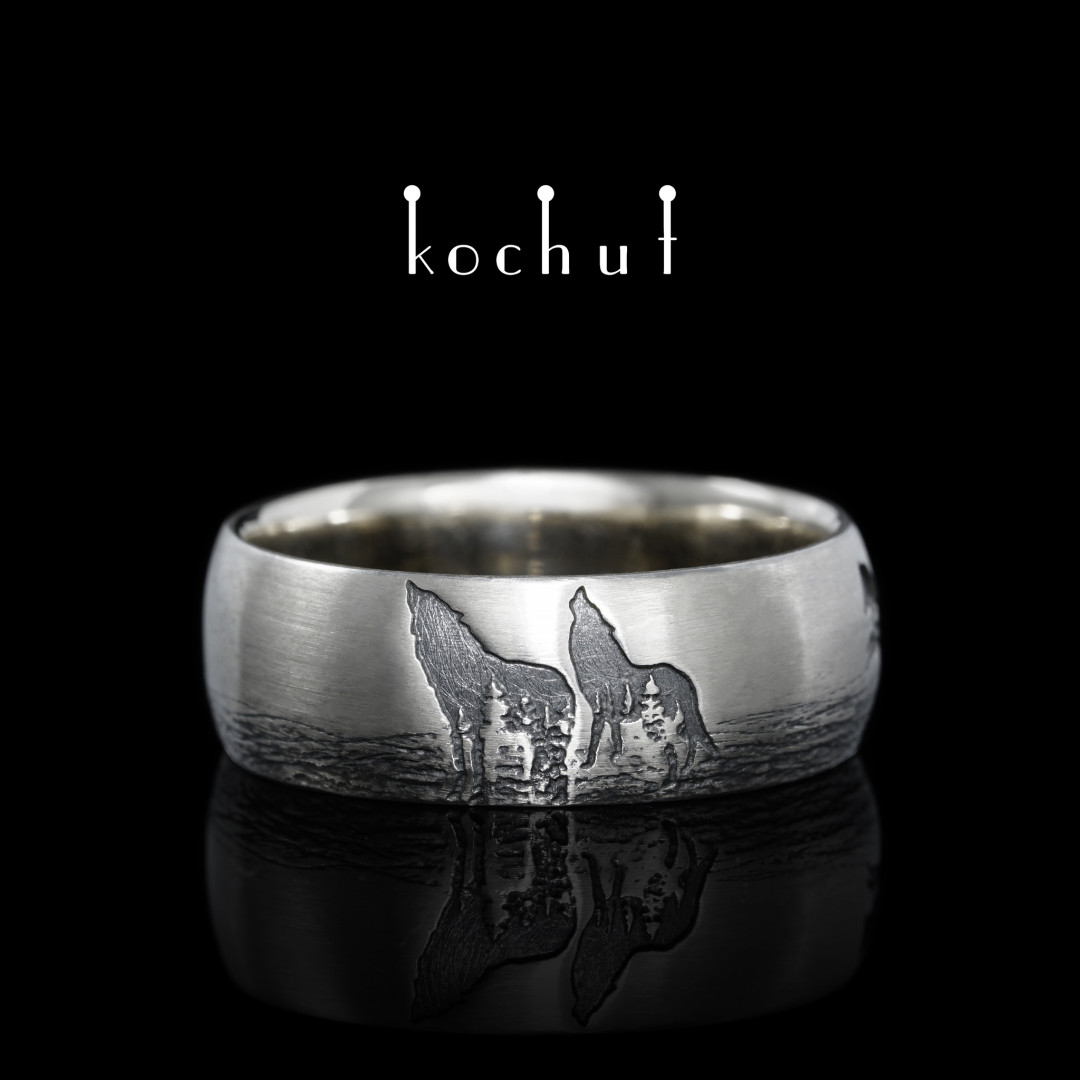 Wedding ring «Wolves». Silver, oxidized
