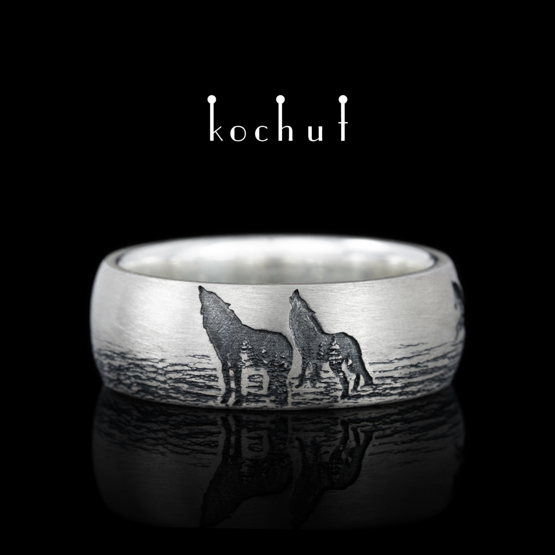Wedding ring «Wolves». Sterling silver, oxidized