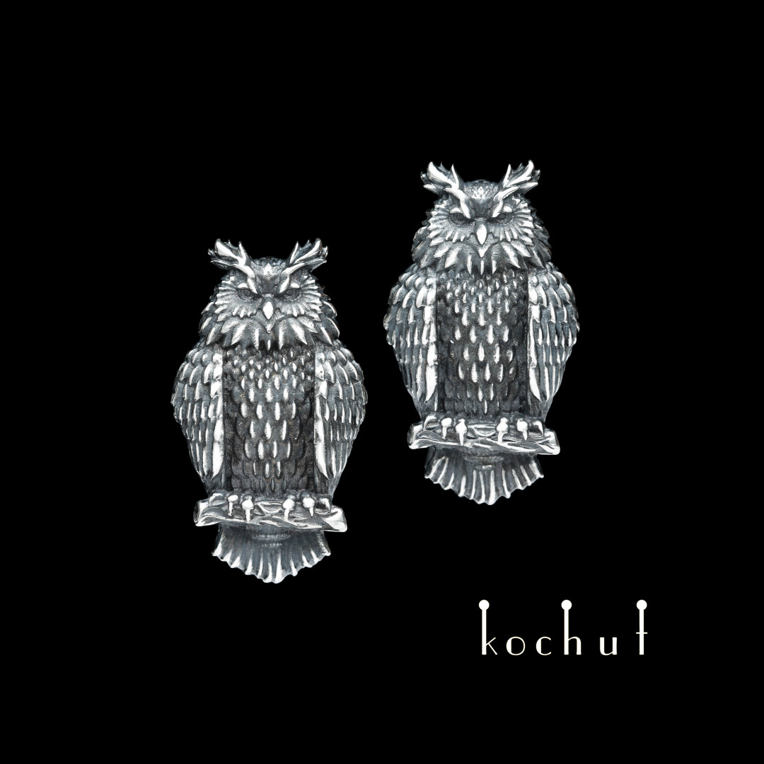 Cufflinks «Owls». Silver, oxidized