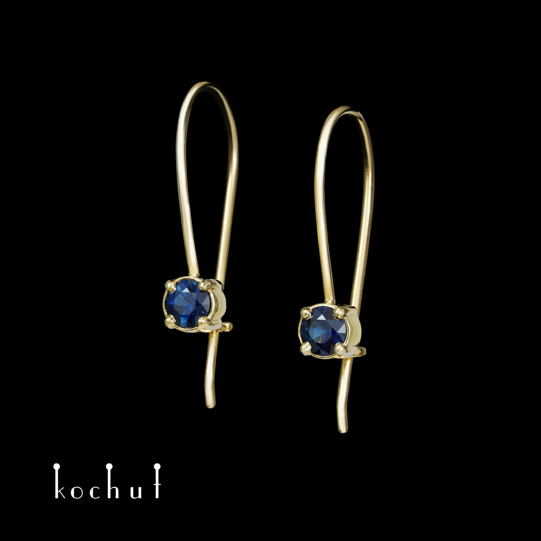 Earrings «Nectar of love». Yellow gold, sapphires