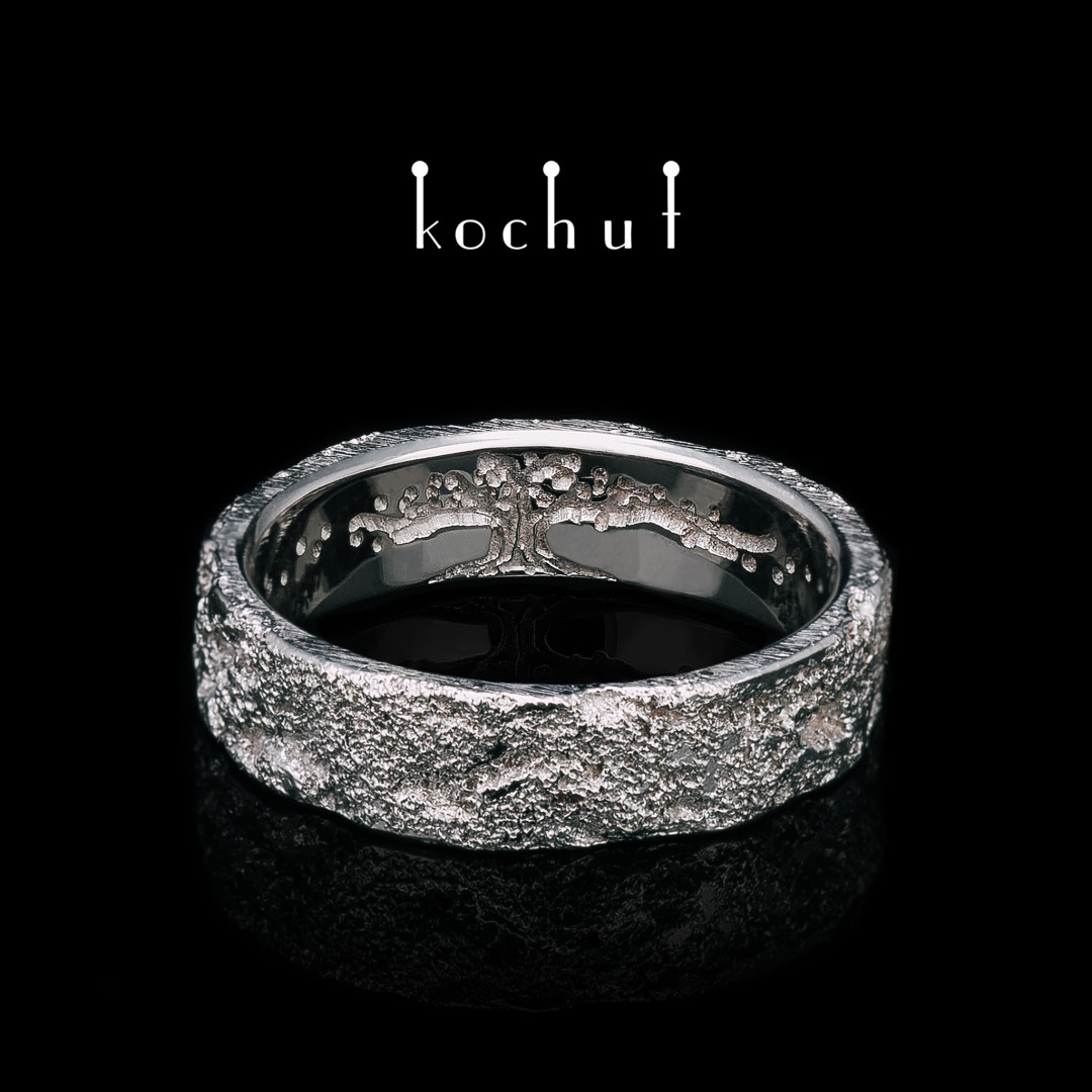 Wedding ring «Soul and body» from the tree of life. White gold, melting white gold, white rhodium