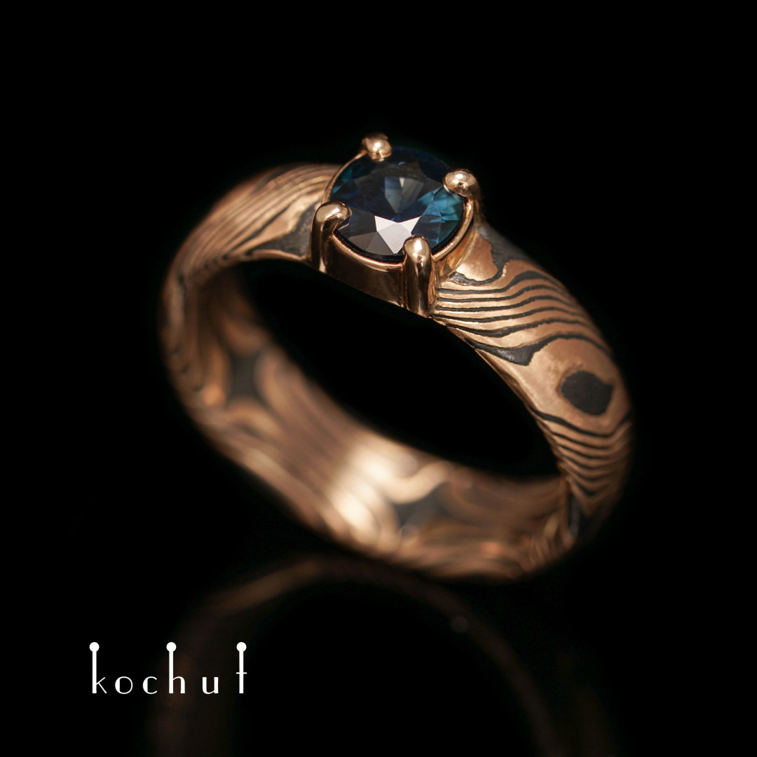 Scintillation — mokume ring with blue sapphire