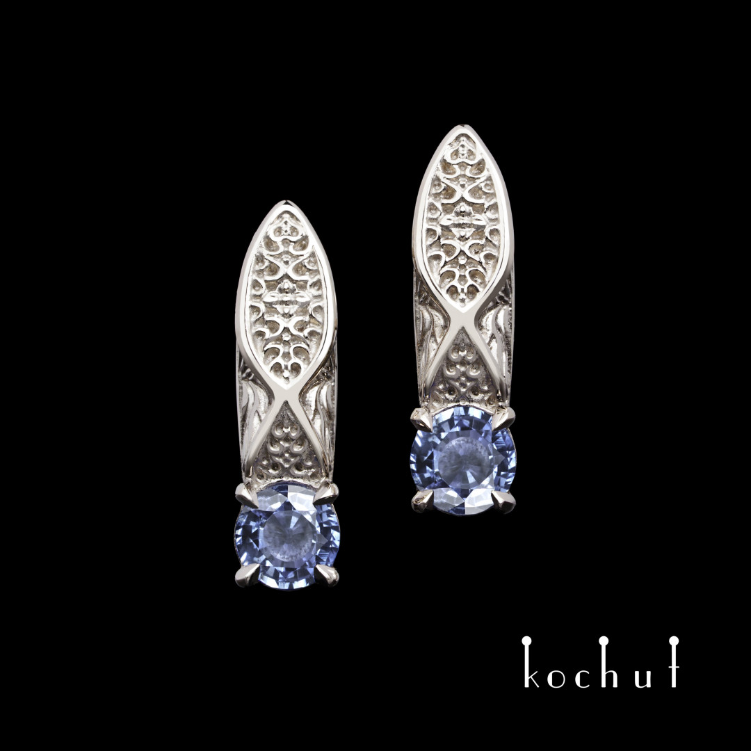 Earrings «Versailles». Palladium gold, cornflower sapphire