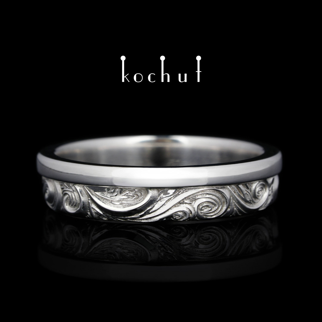 Wedding ring «In joy and in sorrow: halves». Silver, white rhodium