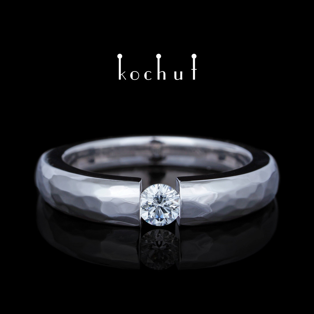Engagement ring «Illusion». White gold, diamond, white rhodium