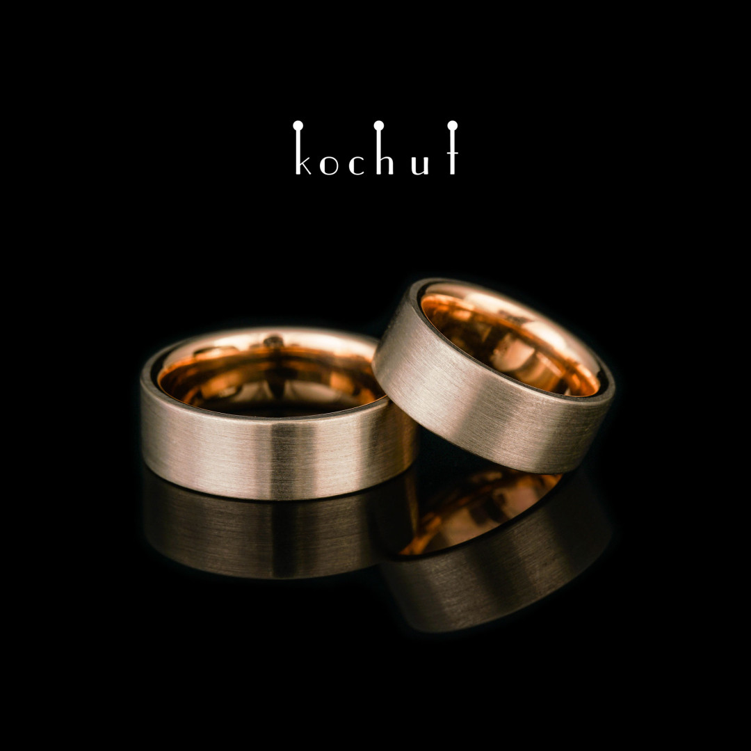 Flat-shaped wedding rings «Universal». Palladium and red gold