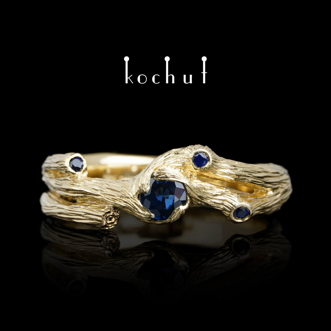 Ring «Twig». Yellow gold sapphires