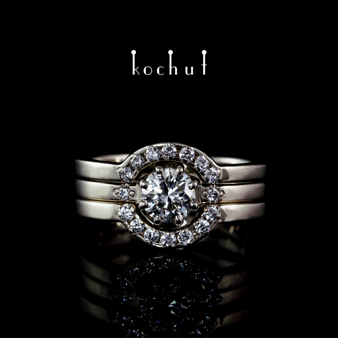 Engagement ring «Meridian». White gold, diamonds