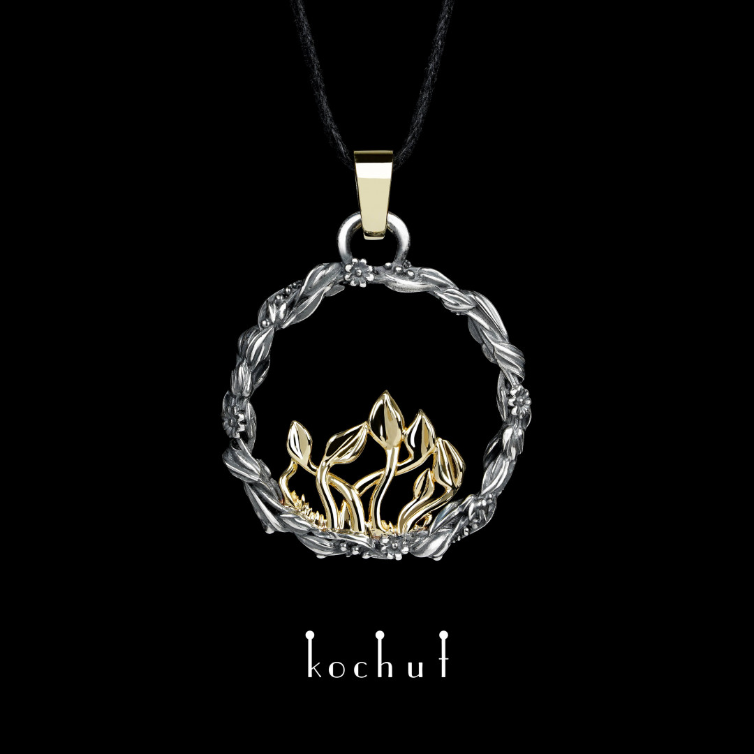 Pendant «The Power of Time». Yellow gold, silver, oxidized