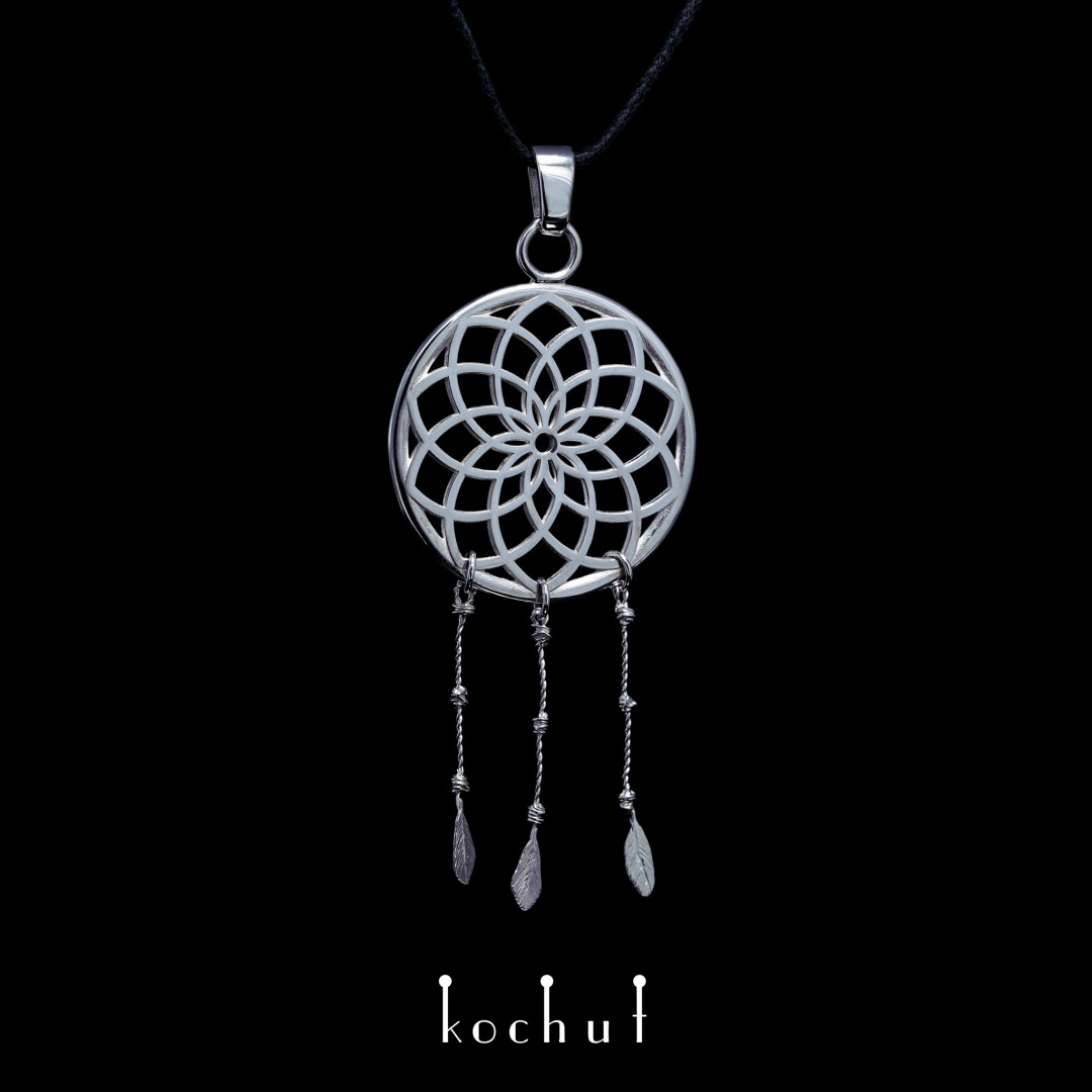 Pendant «Dream catcher with feathers». Silver