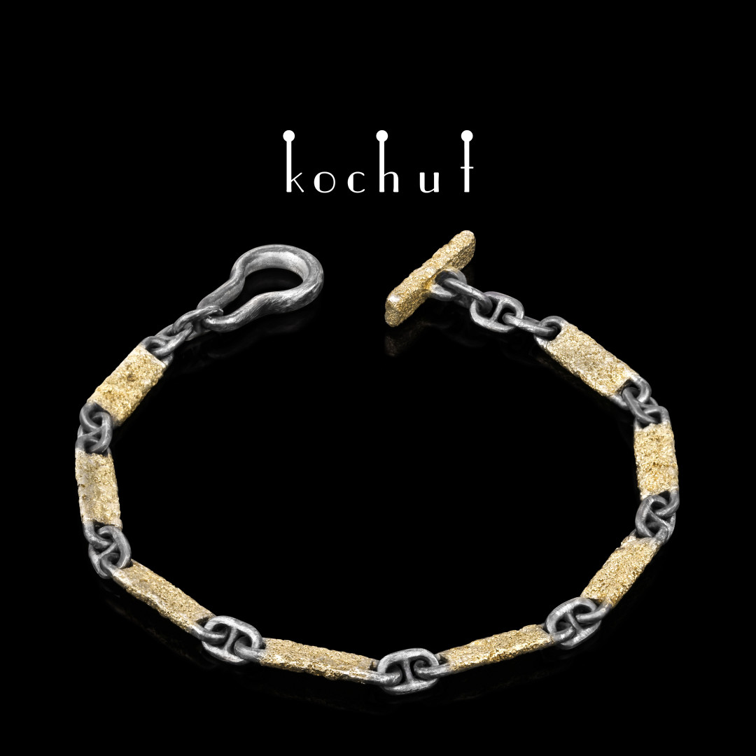 Bracelet «Soul and body». Silver, oxidized, gold fusing